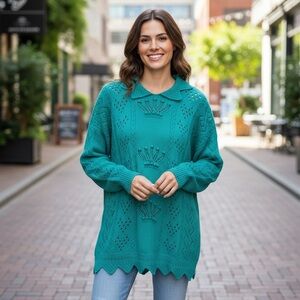 80s Vintage Sz XL Hand Knit 3D Open Knit Chunky Knit Sweater Crochet Cottagecore